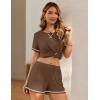 imageEkouaer Womens Shorts Set Summer Outfits Short Sleeve Lounge Set 2 Pieces Soft Sleepwear Pajamas Set with PocketsBrown