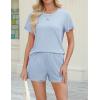 imageEkouaer Womens Shorts Set Summer Outfits Short Sleeve Lounge Set 2 Pieces Soft Sleepwear Pajamas Set with PocketsClear Blue