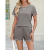 imageEkouaer Womens Shorts Set Summer Outfits Short Sleeve Lounge Set 2 Pieces Soft Sleepwear Pajamas Set with PocketsGrey