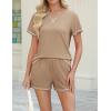 imageEkouaer Womens Shorts Set Summer Outfits Short Sleeve Lounge Set 2 Pieces Soft Sleepwear Pajamas Set with PocketsKhaki