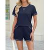imageEkouaer Womens Shorts Set Summer Outfits Short Sleeve Lounge Set 2 Pieces Soft Sleepwear Pajamas Set with PocketsNavy Blue