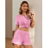 imageEkouaer Womens Shorts Set Summer Outfits Short Sleeve Lounge Set 2 Pieces Soft Sleepwear Pajamas Set with PocketsPink
