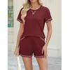 imageEkouaer Womens Shorts Set Summer Outfits Short Sleeve Lounge Set 2 Pieces Soft Sleepwear Pajamas Set with PocketsWine Red