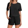 imageEkouaer Pajama Set for Women Viscose from Bamboo Short Sleeve Tops and Shorts Set 2 Piece Lounge SetBlack