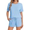 imageEkouaer Pajama Set for Women Viscose from Bamboo Short Sleeve Tops and Shorts Set 2 Piece Lounge SetBlue
