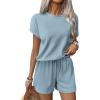 imageEkouaer Pajamas Set 2 Piece Ribbed Knit Pjs Short Sleeve Tops and Shorts Sleepwear Summer Pajama Soft Lounge Sets SXXLLight Blue