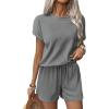 imageEkouaer Pajamas Set 2 Piece Ribbed Knit Pjs Short Sleeve Tops and Shorts Sleepwear Summer Pajama Soft Lounge Sets SXXLLight Grey