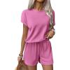 imageEkouaer Pajamas Set 2 Piece Ribbed Knit Pjs Short Sleeve Tops and Shorts Sleepwear Summer Pajama Soft Lounge Sets SXXLPeachy Pink