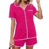 imageEkouaer Pajamas Set for Women Short Sleeve Casual Sleepwear Button Down Pj Sets Shorts Soft Loungewear for SummerSXXLRose Red