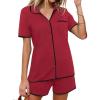 imageEkouaer Pajamas Set for Women Short Sleeve Casual Sleepwear Button Down Pj Sets Shorts Soft Loungewear for SummerSXXLWine Red