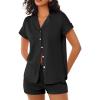 imageEkouaer Womens Button Down Pajamas Set 2 Piece Sleepwear Short Sleeve Pjs Soft Stripe Lounge SetsBlack
