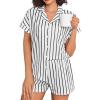 imageEkouaer Womens Button Down Pajamas Set 2 Piece Sleepwear Short Sleeve Pjs Soft Stripe Lounge SetsBlack White Stripe
