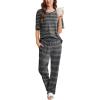 imageEkouaer Womens Pajama Sets Waffle Knit Pajamas for Women Set Loungewear 2 Piece Pjs with Pockets Short Sleeve Top Long PantStripeblack White