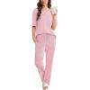imageEkouaer Womens Pajama Sets Waffle Knit Pajamas for Women Set Loungewear 2 Piece Pjs with Pockets Short Sleeve Top Long PantStripepink White