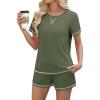 imageEkouaer Womens Shorts Set Summer Outfits Short Sleeve Lounge Set 2 Pieces Soft Sleepwear Pajamas Set with PocketsArmy Green