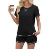 imageEkouaer Womens Shorts Set Summer Outfits Short Sleeve Lounge Set 2 Pieces Soft Sleepwear Pajamas Set with PocketsBlack
