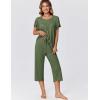 imageEkouaer Capri Pajamas for Women Set Short Sleeve Lounge Set Soft Sleepwear Pullover Top and PantsArmy Green