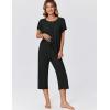 imageEkouaer Capri Pajamas for Women Set Short Sleeve Lounge Set Soft Sleepwear Pullover Top and PantsBlack