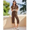 imageEkouaer Capri Pajamas for Women Set Short Sleeve Lounge Set Soft Sleepwear Pullover Top and PantsBrown