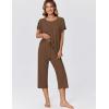imageEkouaer Capri Pajamas for Women Set Short Sleeve Lounge Set Soft Sleepwear Pullover Top and PantsBrown