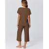 imageEkouaer Capri Pajamas for Women Set Short Sleeve Lounge Set Soft Sleepwear Pullover Top and PantsBrown