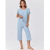 imageEkouaer Capri Pajamas for Women Set Short Sleeve Lounge Set Soft Sleepwear Pullover Top and PantsClear Blue