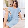 imageEkouaer Capri Pajamas for Women Set Short Sleeve Lounge Set Soft Sleepwear Pullover Top and PantsClear Blue