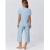 imageEkouaer Capri Pajamas for Women Set Short Sleeve Lounge Set Soft Sleepwear Pullover Top and PantsClear Blue