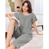 imageEkouaer Capri Pajamas for Women Set Short Sleeve Lounge Set Soft Sleepwear Pullover Top and PantsGrey