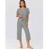 imageEkouaer Capri Pajamas for Women Set Short Sleeve Lounge Set Soft Sleepwear Pullover Top and PantsGrey