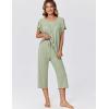 imageEkouaer Capri Pajamas for Women Set Short Sleeve Lounge Set Soft Sleepwear Pullover Top and PantsIce Green