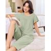 imageEkouaer Capri Pajamas for Women Set Short Sleeve Lounge Set Soft Sleepwear Pullover Top and PantsIce Green