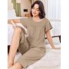imageEkouaer Capri Pajamas for Women Set Short Sleeve Lounge Set Soft Sleepwear Pullover Top and PantsKhaki