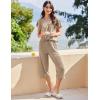 imageEkouaer Capri Pajamas for Women Set Short Sleeve Lounge Set Soft Sleepwear Pullover Top and PantsKhaki