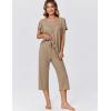imageEkouaer Capri Pajamas for Women Set Short Sleeve Lounge Set Soft Sleepwear Pullover Top and PantsKhaki