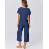imageEkouaer Capri Pajamas for Women Set Short Sleeve Lounge Set Soft Sleepwear Pullover Top and PantsNavy Blue