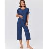 imageEkouaer Capri Pajamas for Women Set Short Sleeve Lounge Set Soft Sleepwear Pullover Top and PantsNavy Blue