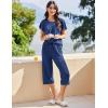 imageEkouaer Capri Pajamas for Women Set Short Sleeve Lounge Set Soft Sleepwear Pullover Top and PantsNavy Blue