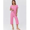 imageEkouaer Capri Pajamas for Women Set Short Sleeve Lounge Set Soft Sleepwear Pullover Top and PantsPink