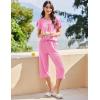 imageEkouaer Capri Pajamas for Women Set Short Sleeve Lounge Set Soft Sleepwear Pullover Top and PantsPink
