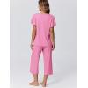 imageEkouaer Capri Pajamas for Women Set Short Sleeve Lounge Set Soft Sleepwear Pullover Top and PantsPink