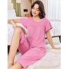 imageEkouaer Capri Pajamas for Women Set Short Sleeve Lounge Set Soft Sleepwear Pullover Top and PantsPink