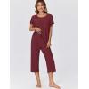 imageEkouaer Capri Pajamas for Women Set Short Sleeve Lounge Set Soft Sleepwear Pullover Top and PantsWine Red