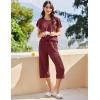 imageEkouaer Capri Pajamas for Women Set Short Sleeve Lounge Set Soft Sleepwear Pullover Top and PantsWine Red