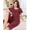 imageEkouaer Capri Pajamas for Women Set Short Sleeve Lounge Set Soft Sleepwear Pullover Top and PantsWine Red