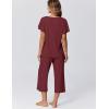imageEkouaer Capri Pajamas for Women Set Short Sleeve Lounge Set Soft Sleepwear Pullover Top and PantsWine Red