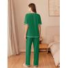 imageEkouaer Cotton Pajamas Sets for Women Soft Contrast Piping Lounge Set 2 Piece Short Sleeve Pj Set with PocketsArmy Green