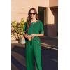 imageEkouaer Cotton Pajamas Sets for Women Soft Contrast Piping Lounge Set 2 Piece Short Sleeve Pj Set with PocketsArmy Green
