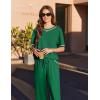 imageEkouaer Cotton Pajamas Sets for Women Soft Contrast Piping Lounge Set 2 Piece Short Sleeve Pj Set with PocketsArmy Green