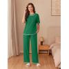 imageEkouaer Cotton Pajamas Sets for Women Soft Contrast Piping Lounge Set 2 Piece Short Sleeve Pj Set with PocketsArmy Green